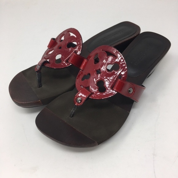 Paul Green Sandals Red Patent Leather Flip Flop Size 6 - Picture 3 of 12